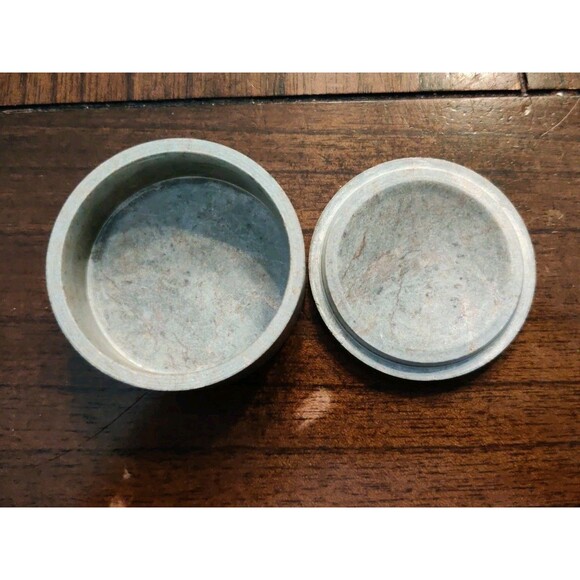 Round Trinket Jewelry Box Gray Marble Stone Made In Brazil 2.25" Vintage - Picture 3 of 5